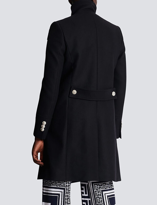 Klasyczny długi płaszcz dla mężczyzn jednolity kolor odzież dla pana młodego Slim Fit wełniana kurtka typu Windbreak płaszcz zimowy tylko biznes