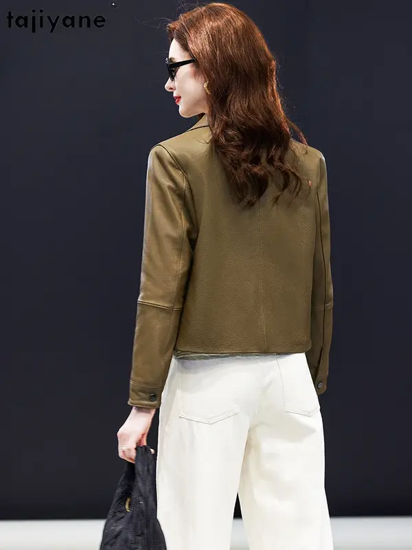 Fujiyane jaket kulit domba asli wanita, jaket kulit domba asli kualitas Super untuk wanita, pakaian jalanan pendek model Korea 2023