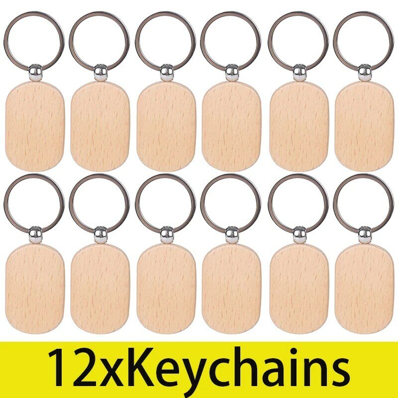 12Pcs Wooden Keychain Gift Present Keyring Keychains For Men