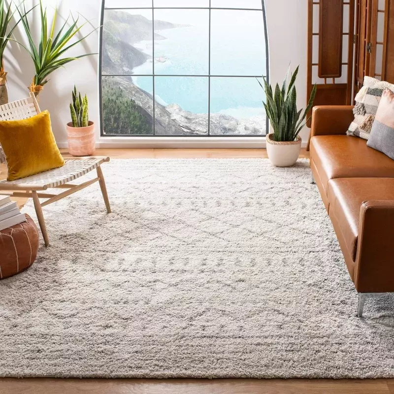 SAFAVIEH Arizona Shag Collection Area karpet-8 'x 10', Gading & krem, desain Maroko, non-penumpahan & perawatan mudah, 1.6 inci