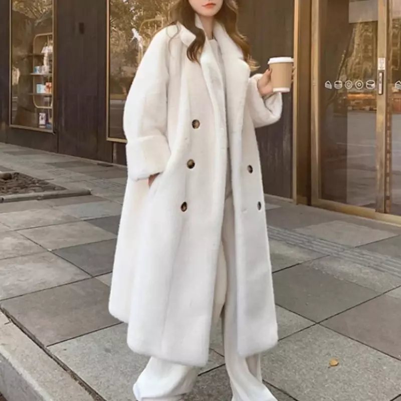 Cappotto con colletto lungo addensato 2023 cappotto da donna in pelliccia di protezione ambientale con pelliccia integrata autunno/inverno
