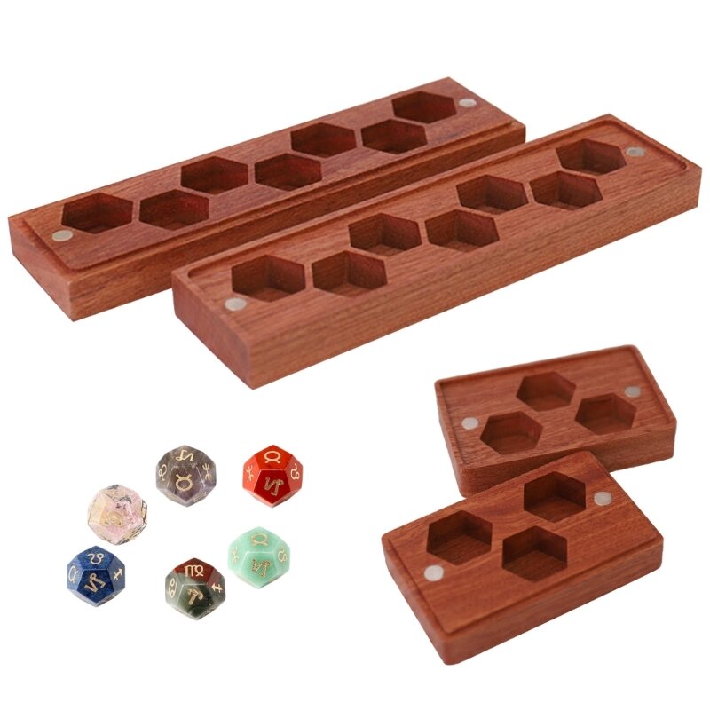 Kotak Dadu Kayu dengan Pembagi & Tutup Magnetik Meja Aksesori Permainan Kotak Tempat Dadu Kotak Penyimpanan untuk Hadiah Dewasa