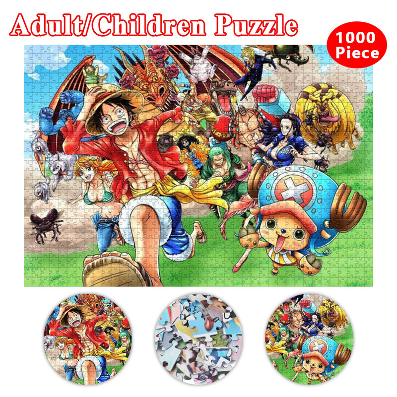 One Piece Jigsaw Puzzle 300/500/1000 Buah Puzzle Luffy Zoro Gambar Anime Dewasa Dekompresi Mainan Pendidikan Anak-anak