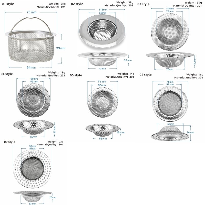 Raccoglitore per alimenti con filtro per lavello da cucina in acciaio inossidabile per maggior parte degli scarichi per