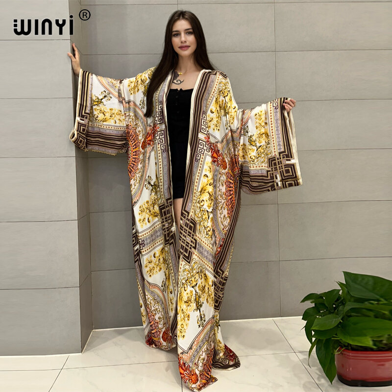WINYI-kimono de verano con estampado bohemio para mujer, Vestido de playa elegante, cárdigan, trajes de playa para vacaciones, abaya, dubai, lujo