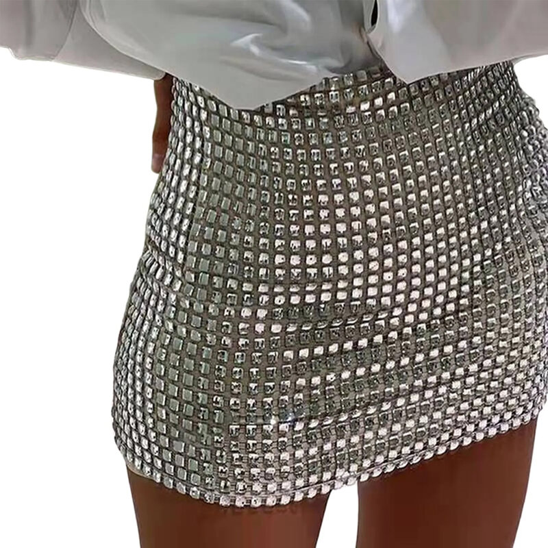 Stylish Club Daily Party Skirt Dress Outfits Polyester Regular Sequin Silver Solid Color Spandex Spring Summer