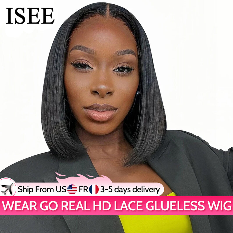 Perruque Bob Lace Wig naturelle sans colle-ISEE HAIR, cheveux humains, pre-plucked, pre-plucked, pre-plucked, short bob, 6x4, wear and go