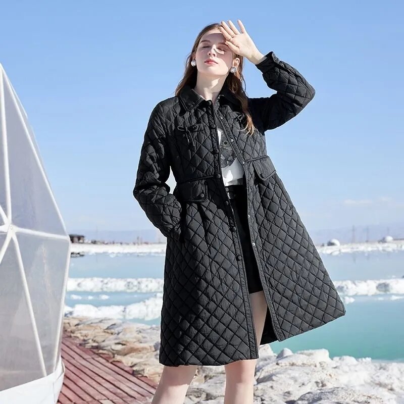 2023 Autumn and Winter New Cotton Coat Classic Diamond Bow Doll Skirt Warm Coat Fashion Down Cotton Coat