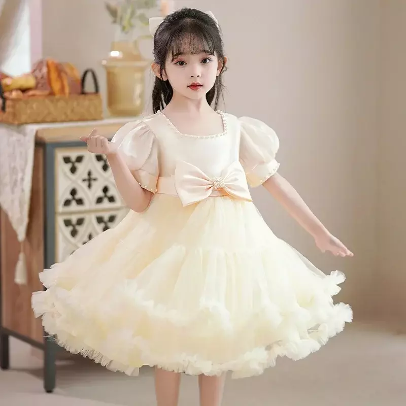 Children's princess girl's stylish mesh fluffy  little  runway  piano performance dress, summer