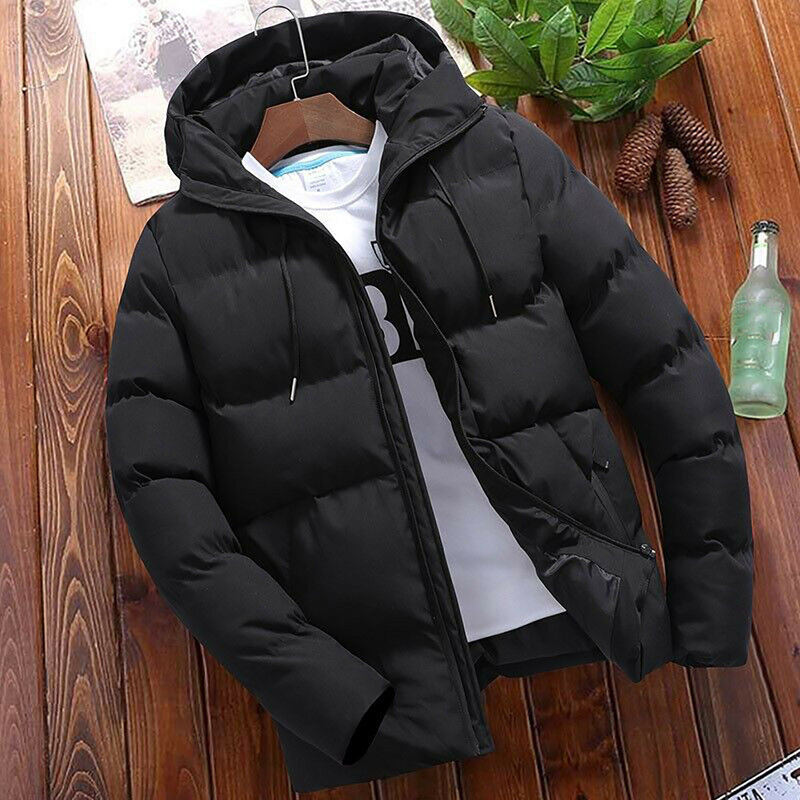 Men Autumn And Winter Solid Zipper Hooded Loose Outdoor Cotton Coat Top Blouse Mens Light