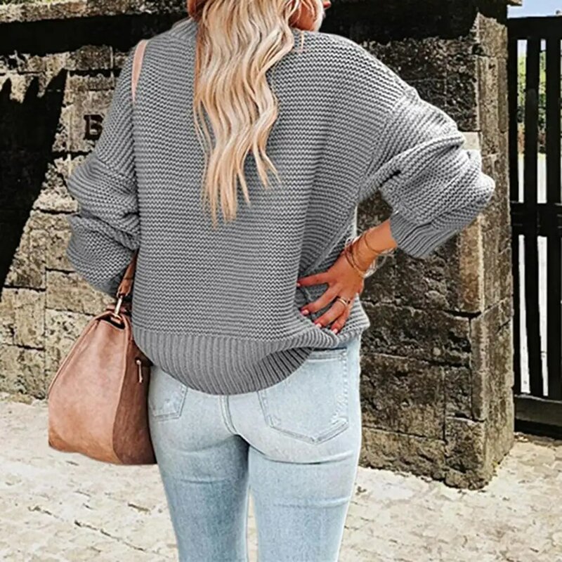 Frauen Herbst Winter Pullover lässig Strick oberteile halb hohen Kragen Langarm Rippen besatz übergroße Pullover Pullover Streetwear