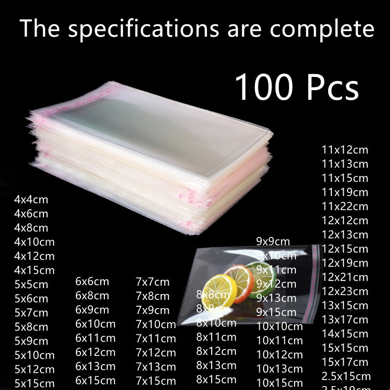 100Pcs Multiple Size Clear Self Adhesive Cello Cellophane Bag Self Closing Small Plastic Bags For Candy Packaging Resealable Bag