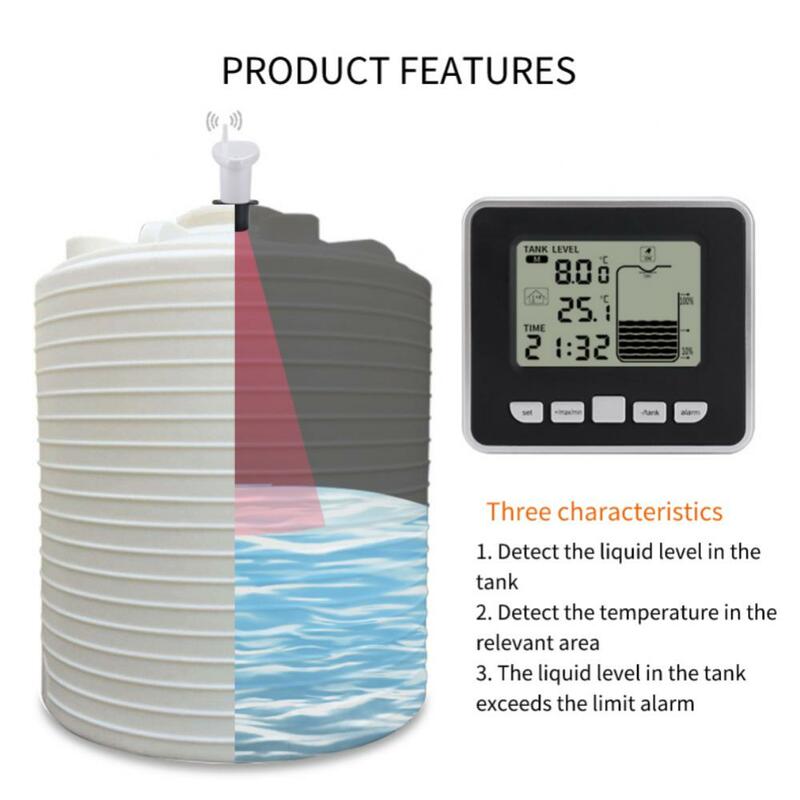 Ультразвуковой беспроводной датчик уровня жидкости в резервуаре для воды с дисплеем температуры с диагональю 3,3 дюйма