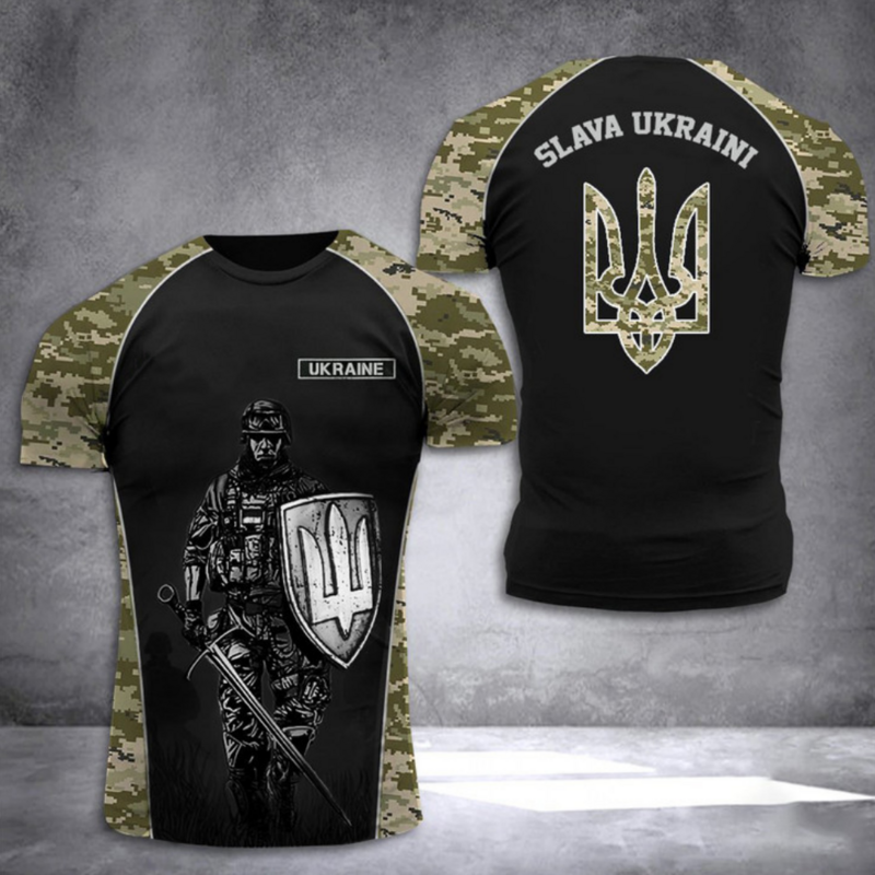 Camisa da bandeira da ucrânia camisa masculina topos do exército ucraniano camuflagem manga curta camisa de verão o pescoço de grandes dimensões streetwear camisetas masculinas