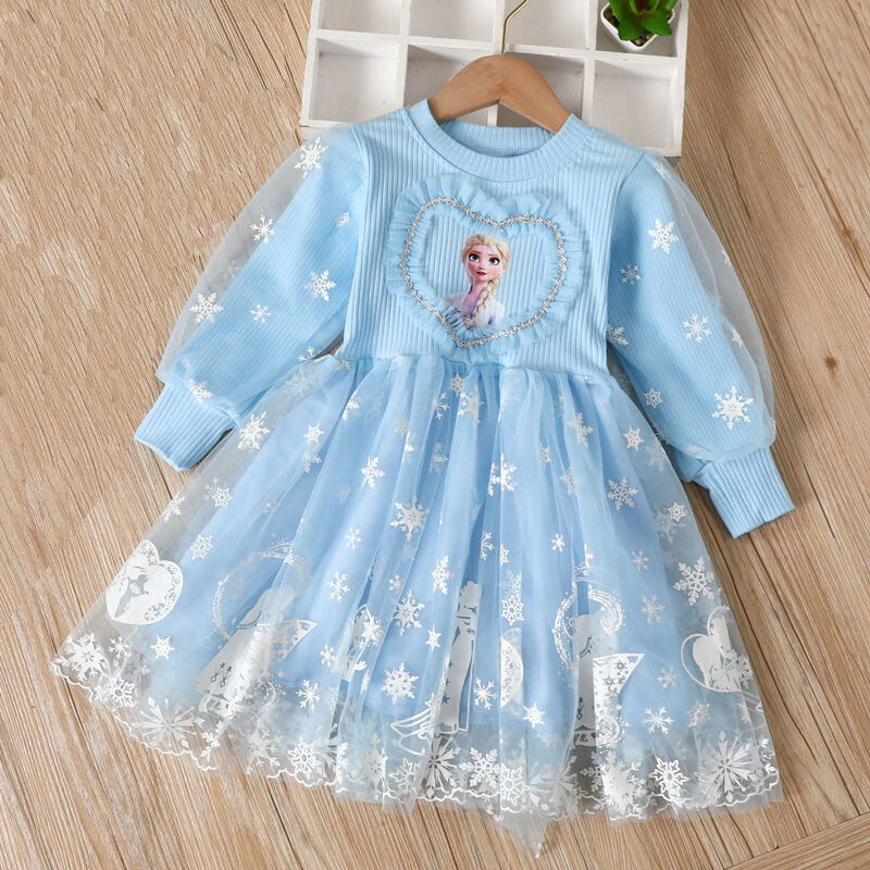 2024 Nowa sukienka Disney Elsa Princess Dress Baby Girls Dress Kids Dress Party z długim rękawem dla dzieci Frozen Formalna sukienka wieczorowa 2-8Y