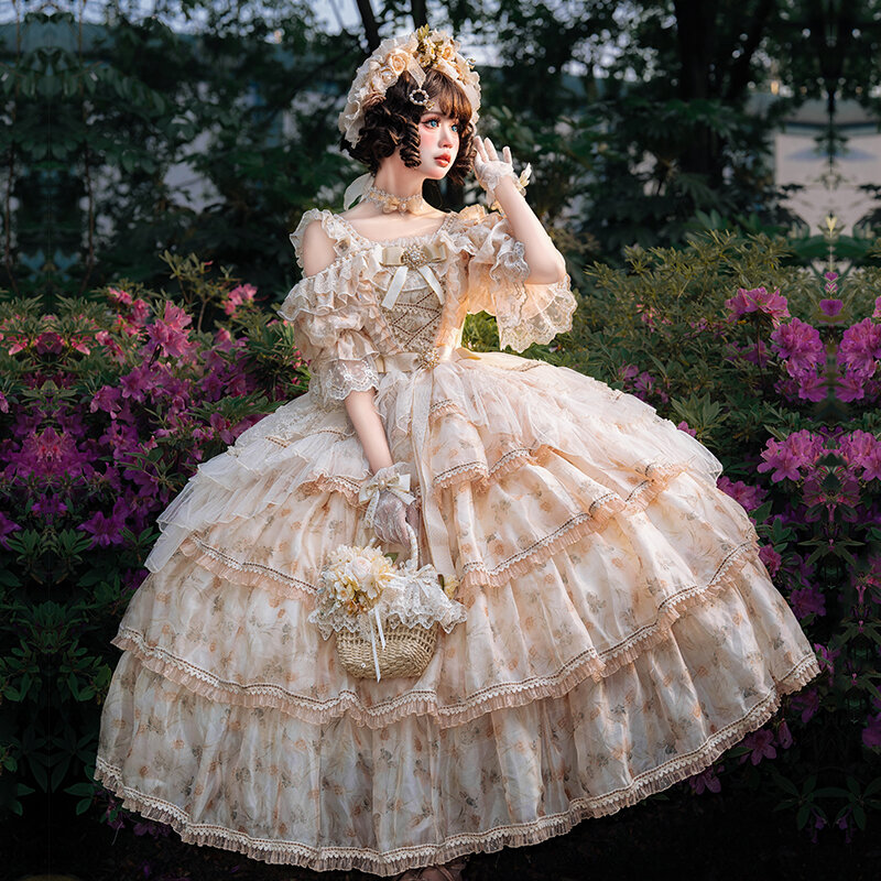 Kwiatowa spódnica ślubna dla dziewczynki Lolita Kwiatowa szyfonowa sukienka JSK