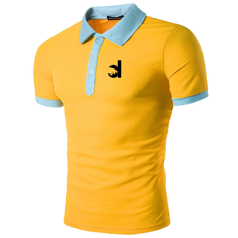 Letnia casualowa koszulka Polo męska biznesowa koszulka z krótkim rękawem moda z najwyższej półki klapa Slim Fit podstawowy T-Shirt Colorblock