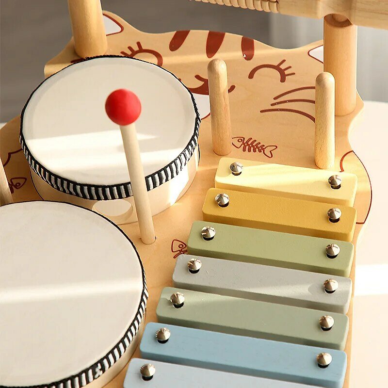 Giocattoli musicali di interesse per bambini Kit di batteria a mano in legno Baby Early Education strumento a percussione campana a due piani giocattolo per Bandstand