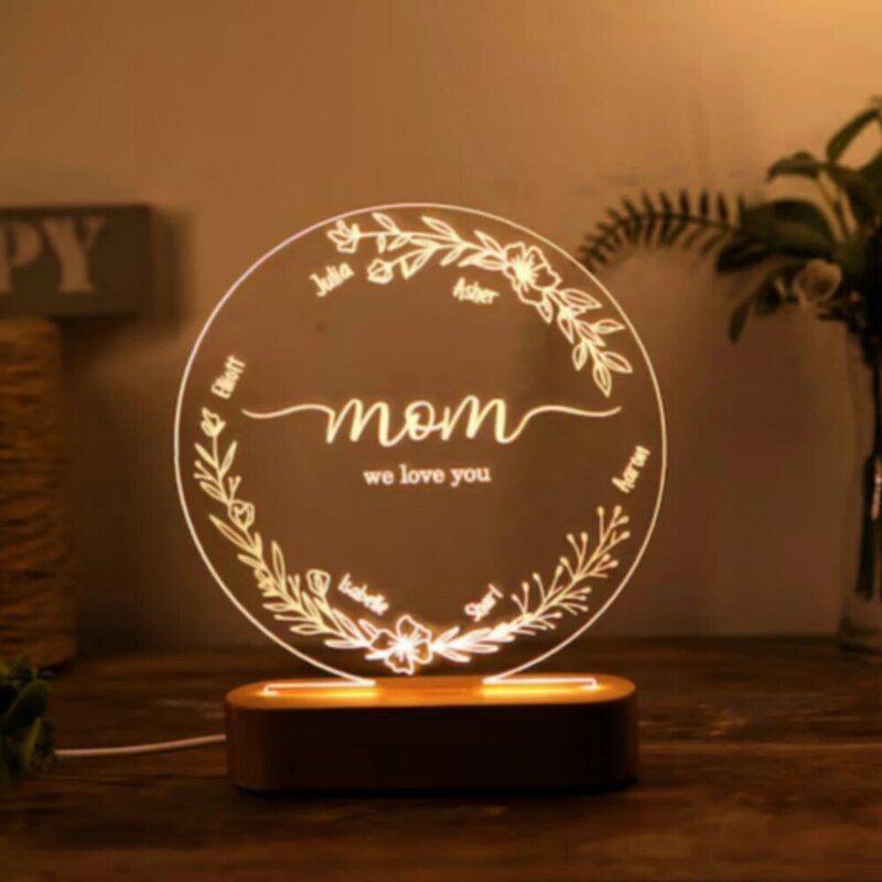Lampu 3D untuk ibu lampu malam teks khusus lampu malam pribadi 3D untuk hadiah ibu 2024 hadiah Hari Ibu Ibu 3/7 warna