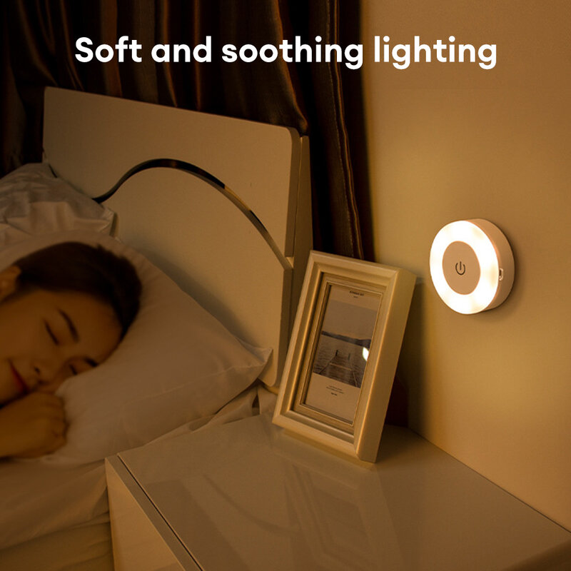 Luces nocturnas LED con Sensor táctil portátil, lámpara de pared con Base magnética, carga USB, atenuación redonda, decoración de habitación, 3 modos