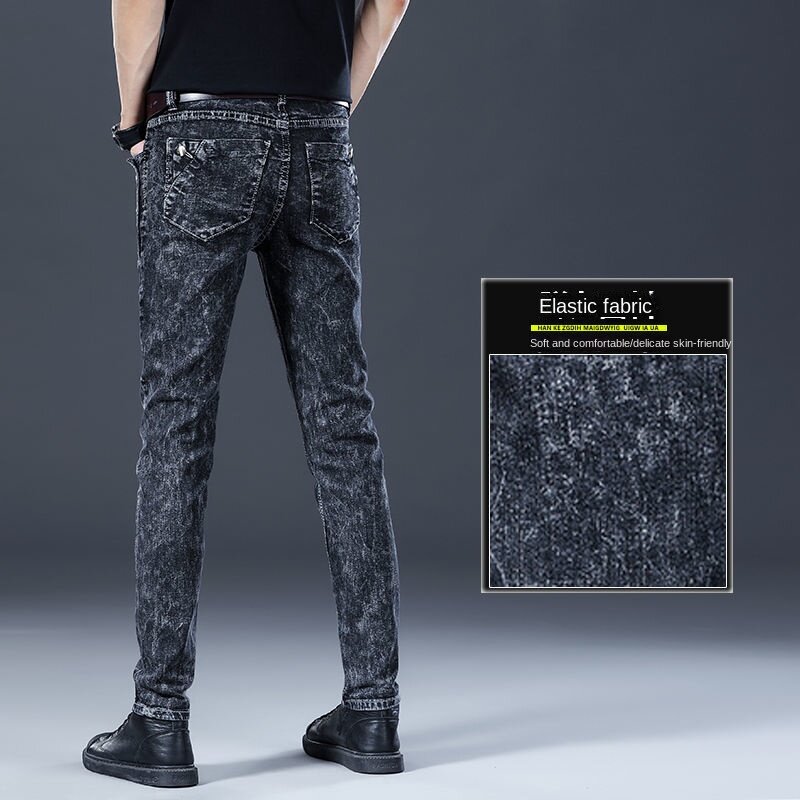 Calças jeans skinny estilo coreano masculina, roupas de grife masculinas, calça de vaqueiro escovada, jean cinza luxuoso, luxo, outono, inverno