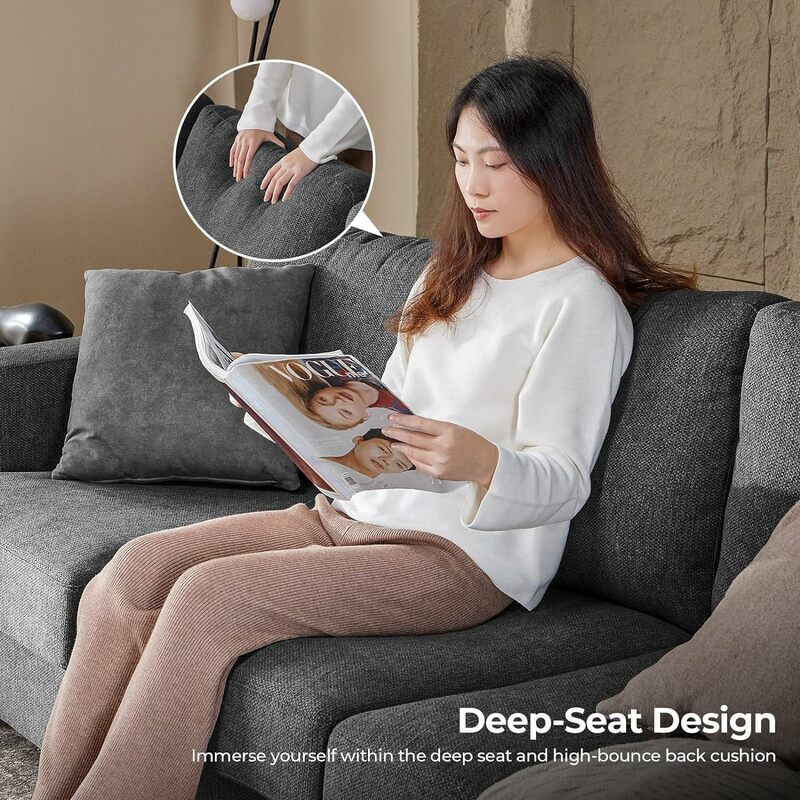Sofa 3 tempat duduk ekstra besar, 89 inci, Sofa ukuran ekstra besar dengan kursi ekstra dalam, abu-abu