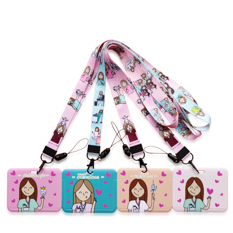 Doctor Nurse Horizonal Women's  Lanyards ID Card Holder  Badge Holders Hang Rope Lanyard Amusing Card Case Retractable Clip