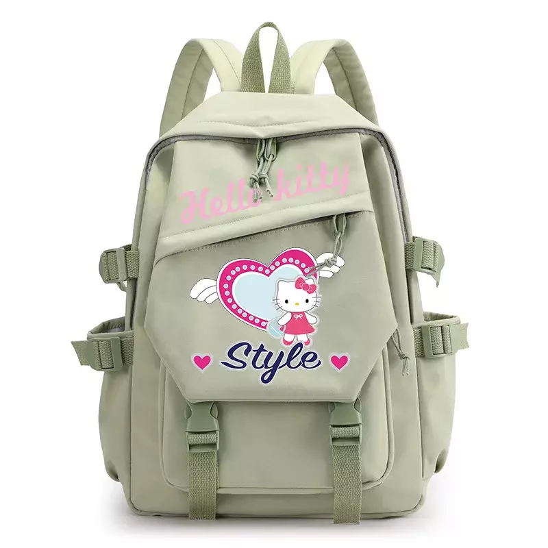 Sanrio-mochila escolar con estampado de Hello Kitty para mujer, morral de lona ligero con dibujos animados para estudiantes, novedad