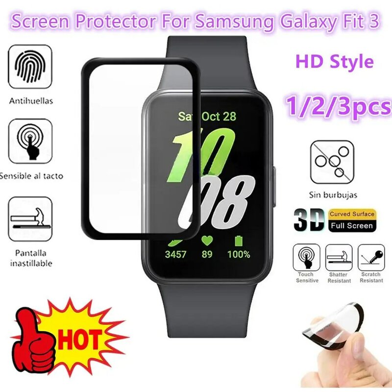 Protetor de tela para Samsung Galaxy Fit 3, pulseira inteligente, película protetora, acessórios 3D, 1-3pcs