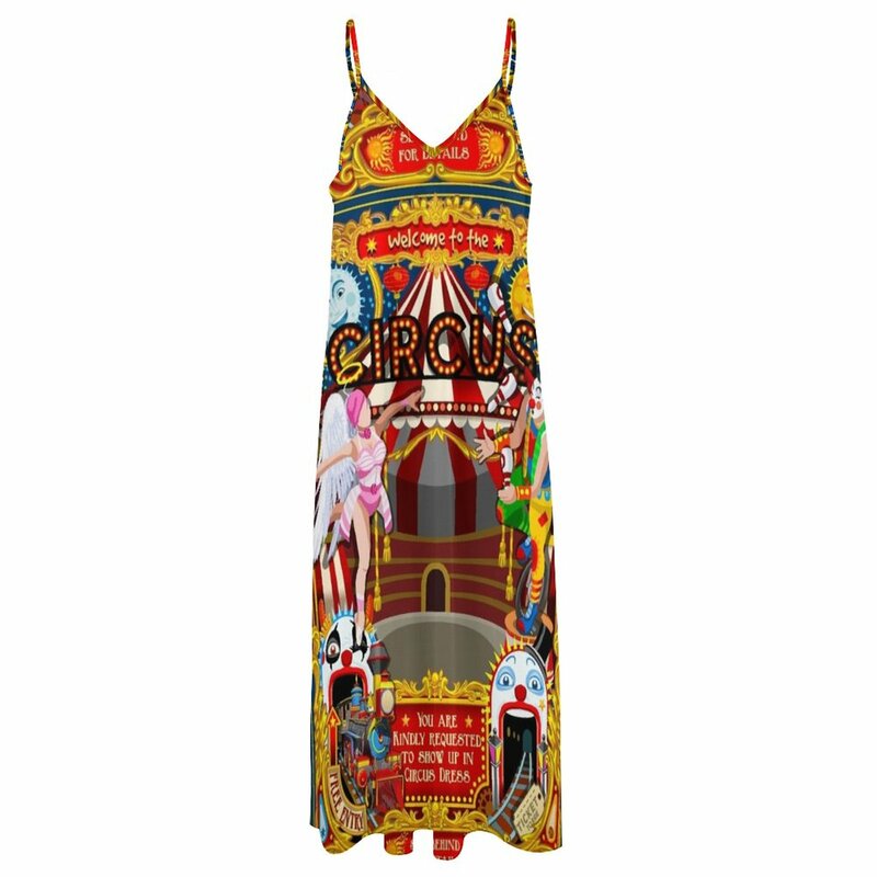 카니발 서커스 놀이 가족 테마 공원 일러스트 민소매 이브닝 드레스, 여성 의류, 2023 신상