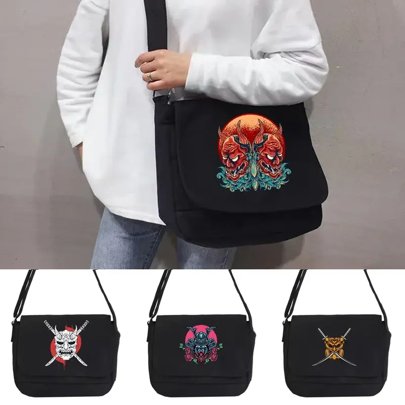 Bolso de mensajero con estampado de monstruo para mujer, bolsa de hombro de lona de estilo japonés, nueva versión de moda