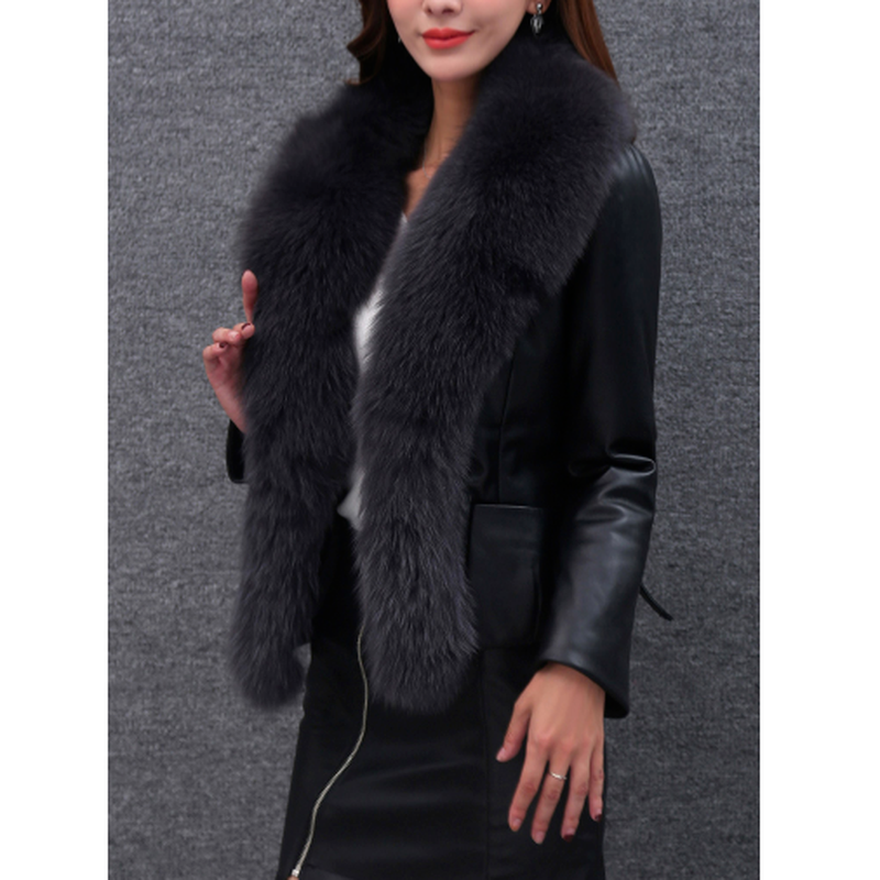 Chaqueta con cuello de piel sintética para mujer, chaqueta elegante con cordones, Color liso, a la moda, Otoño e Invierno
