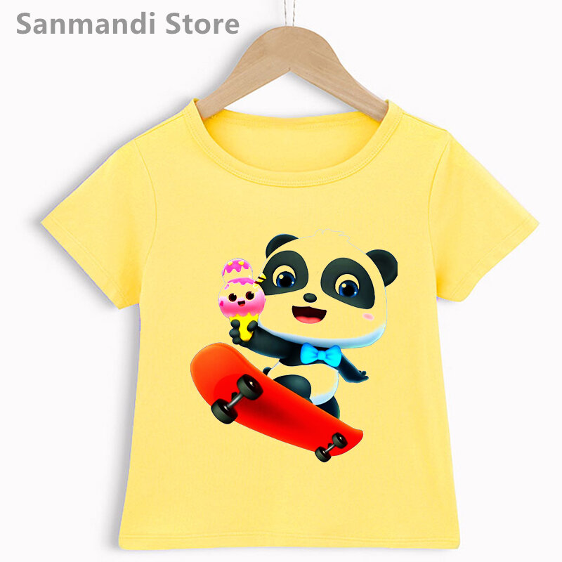 Camiseta con estampado gráfico de Panda Babybus para niños y niñas, ropa de verano de manga corta, Harajuku, Kawaii