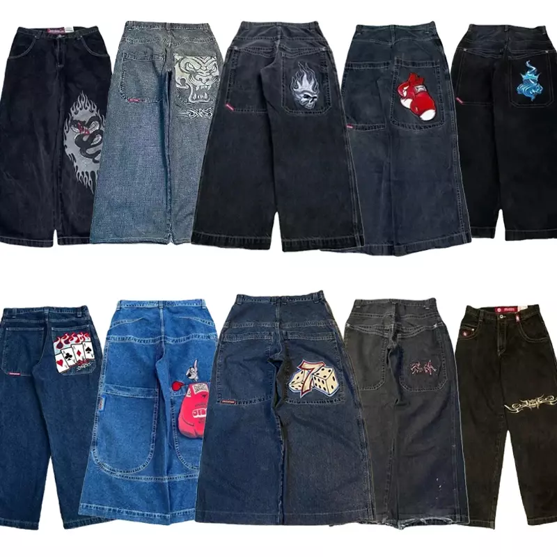 Джинсы с широкими штанинами для мужчин и женщин, уличная одежда в стиле хип-хоп, брюки из денима с вышивкой в стиле Харадзюку, повседневные мешковатые штаны, Y2K