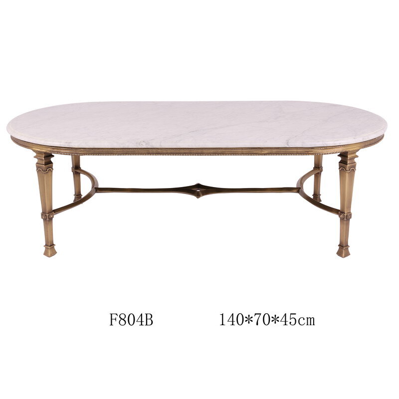 Custom brand design copper leg table indoor hotel villa living room glass marble decorative oval stainless steel coffee table