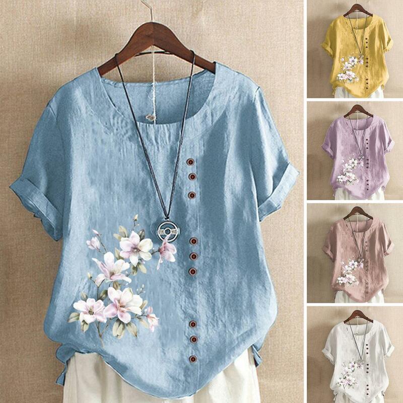 Trendy Women Blouse Breathable Quick Dry Floral Print Casual Shirt  Skin-friendly Women Shirt Woman Clothing