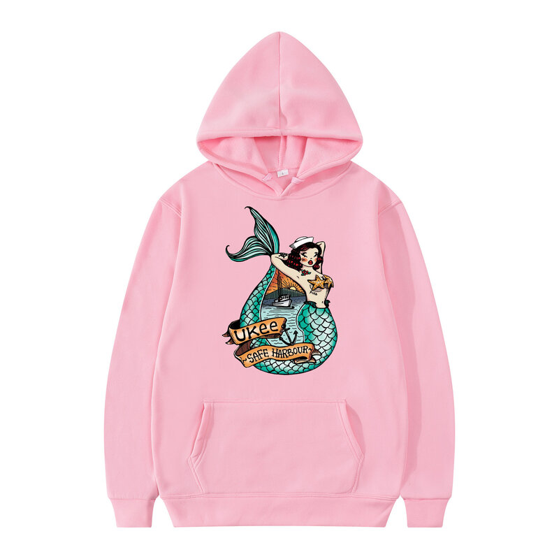 Mode Meerjungfrau Muster gedruckt Paar Hoodie Casual Sport Herren Hoodie Frühling und Herbst warmes Fleece übergroßen Pullover