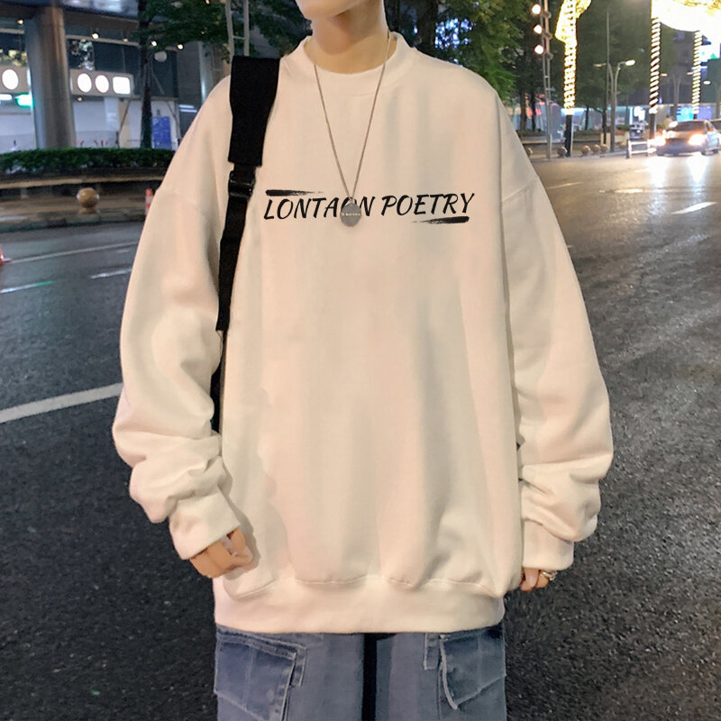 No Hat Hoodies Men Fashion Spring Fall Loose Letter Printing All-match Streetwear Trendy Casual Baggy Long Sleeve Hoodie O-neck