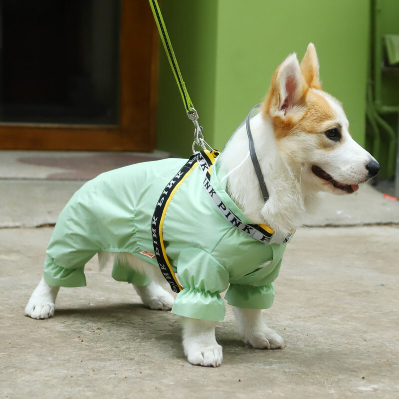 HOOPET Vier Jahreszeiten Hund Regenmantel Vier-legged Wasserdichte Mantel für Corgi Teddy Kleine Mittelgroße Hunde Pet Regenmantel mit Abschleppen pad