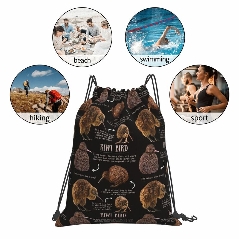 Kiwi Bird Fun Facts mochilas portátiles con cordón, paquete de bolsillo, bolsa deportiva, bolsas de libros para estudiantes de viaje