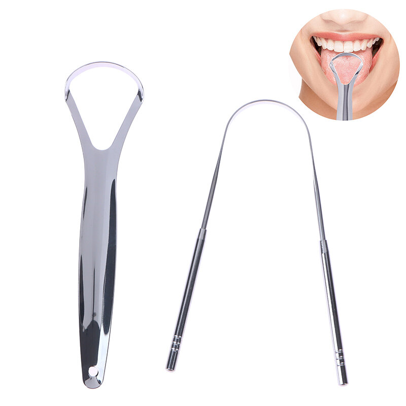 Aço inoxidável Tongue Scraper, Oral Care Tools, Cleaner, Mau hálito Remoção, 2pcs