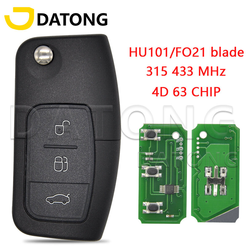 Datong World – clé télécommande de voiture pour Focus Mondeo Fiesta Galaxy Fusion 315/433 Mhz 4D60/4D63 Chip Smart Flip Blank Key