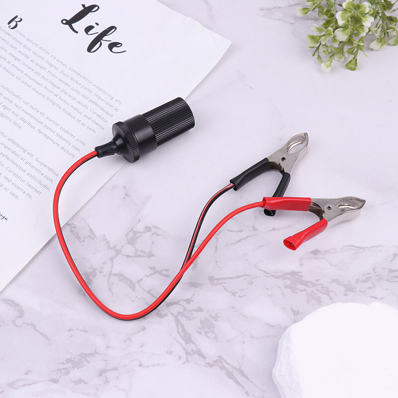 1Pc Power Car Cigarette Lighter Female To Alligator Clip Extension Connector To Terminal Clip-on Battery Adapter Auto Socket