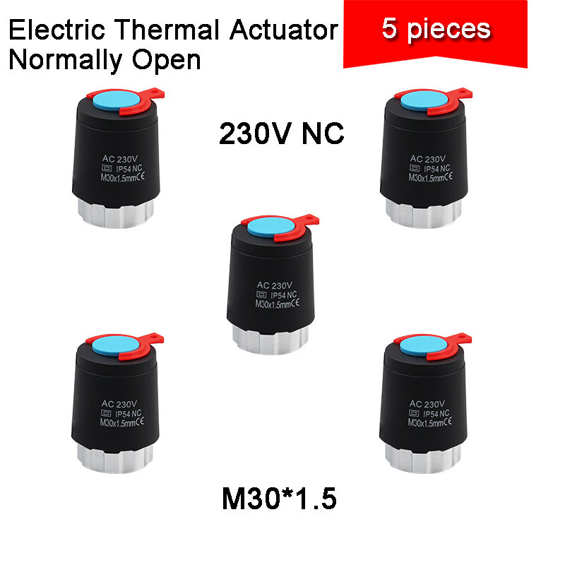 5 buah pemanas 230V biasanya terbuka dan biasanya tertutup M30 * 1.5mm pemanas lantai listrik eksekutif TRV radiator termostatik
