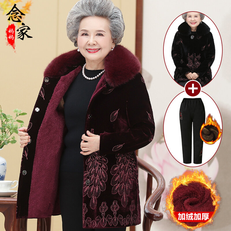 Meia-idade e idosos roupa feminina para as mães inverno casaco de pele de vison roupas da avó casaco de algodão mais veludo engrossado