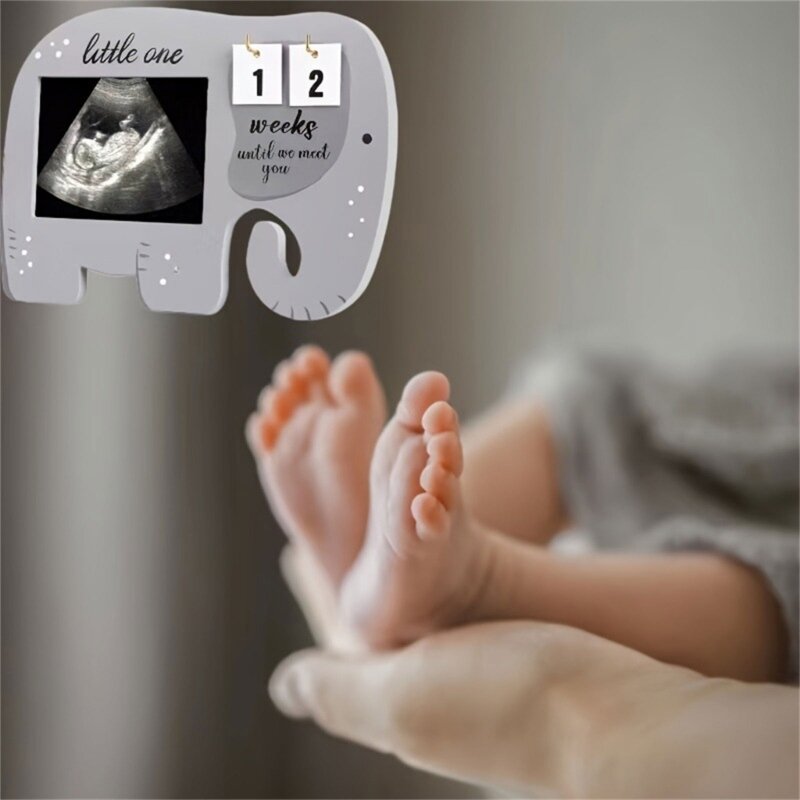 N80C – cadre photo en bois pour échographie bébé, cadeau grossesse à avec compte à rebours des semaines