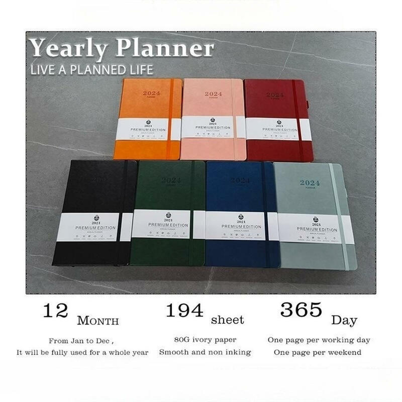 2024 English Yearly Calendar Book Monthly Plan 365 Days Daily Office Planner A5 Planner Notebook Study Work Efficiency Manual