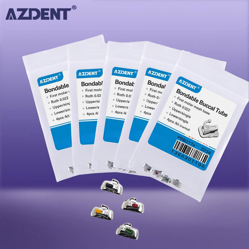 AZDENT-tubos bucales de ortodoncia Dental, Base de malla Molar no Convertible, tubo único Roth MBT 022 018, 5 paquetes = 20 piezas