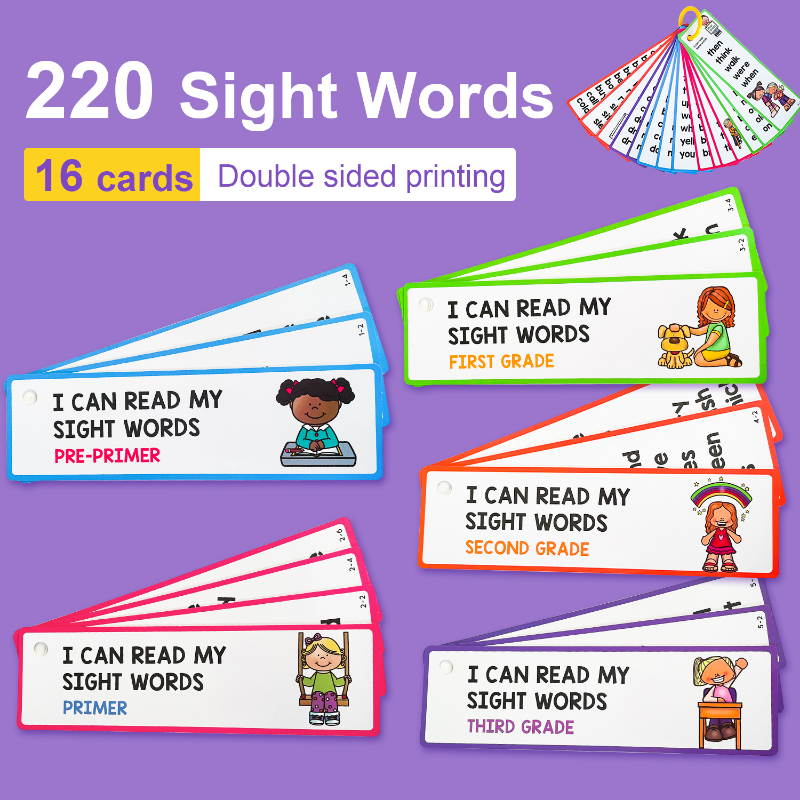 Kids 3-8 Years English 220 Sight Words Cards Vocabulary Building Montessori Learning Toys, Memorise  Gifts Educational Flashcard