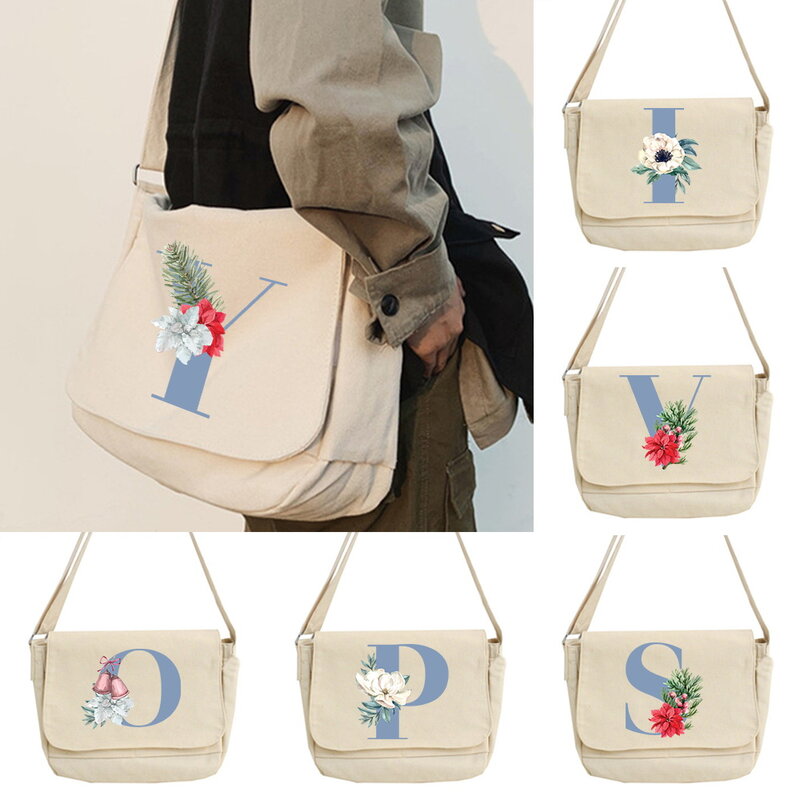 Messenger Bag Retro Multi-function Messenger Bag Young LadyHarajuku College Style Portable One-shoulder Blue Pattern Bags
